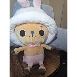 One Piece Tony Tony Chopper In Pink Cape with Bunny Ears Hat 18” Plush NWT New